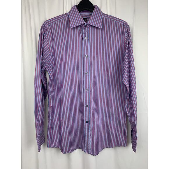 Paul Smith Button Up Shirt Mens 15 1/2 - 39 Red Blue Striped Long Sleeve Italy - Picture 1 of 16